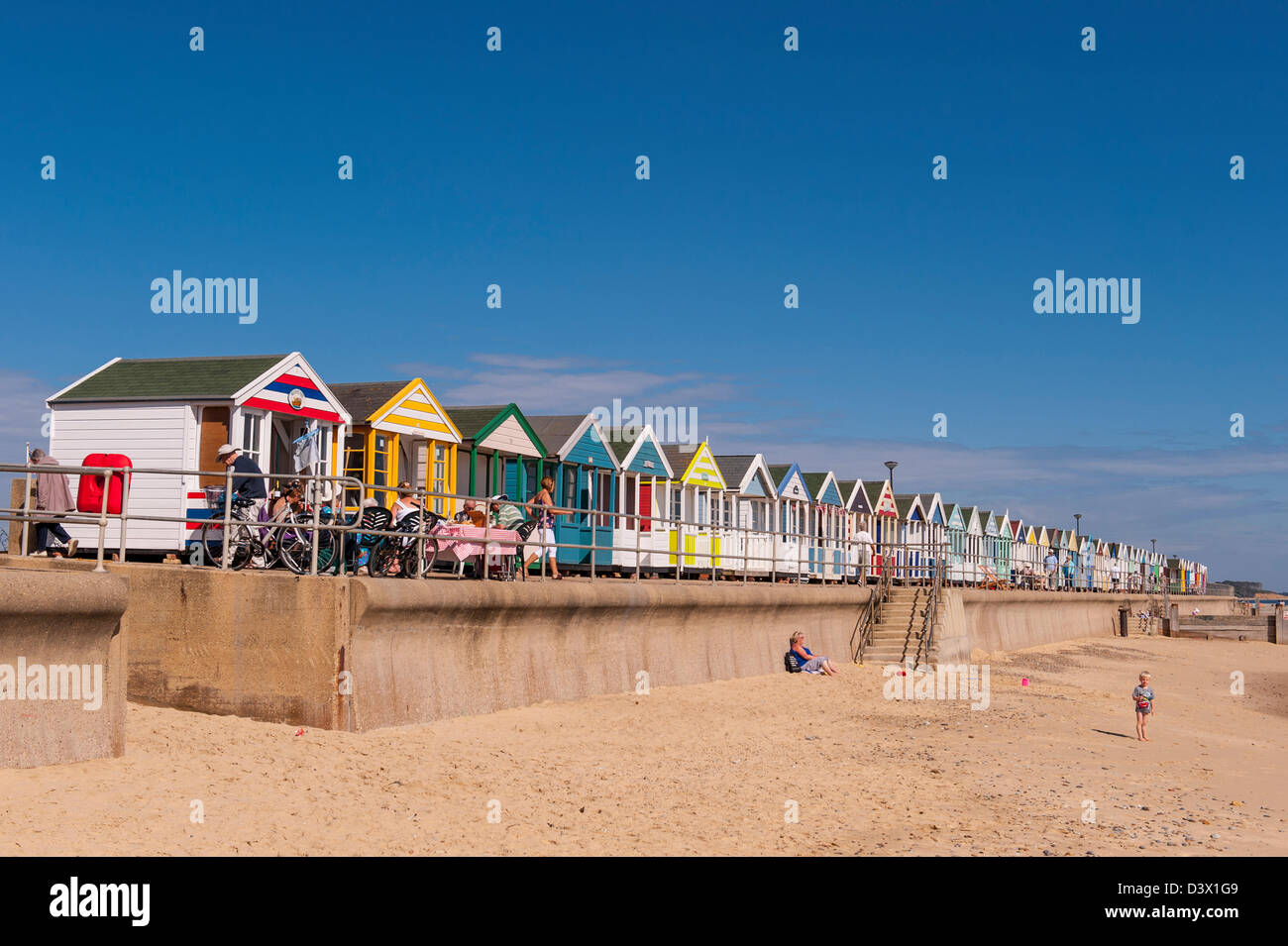 Strand mit Strandhütten in Southwold, Suffolk, England, Großbritannien, Uk Stockfoto