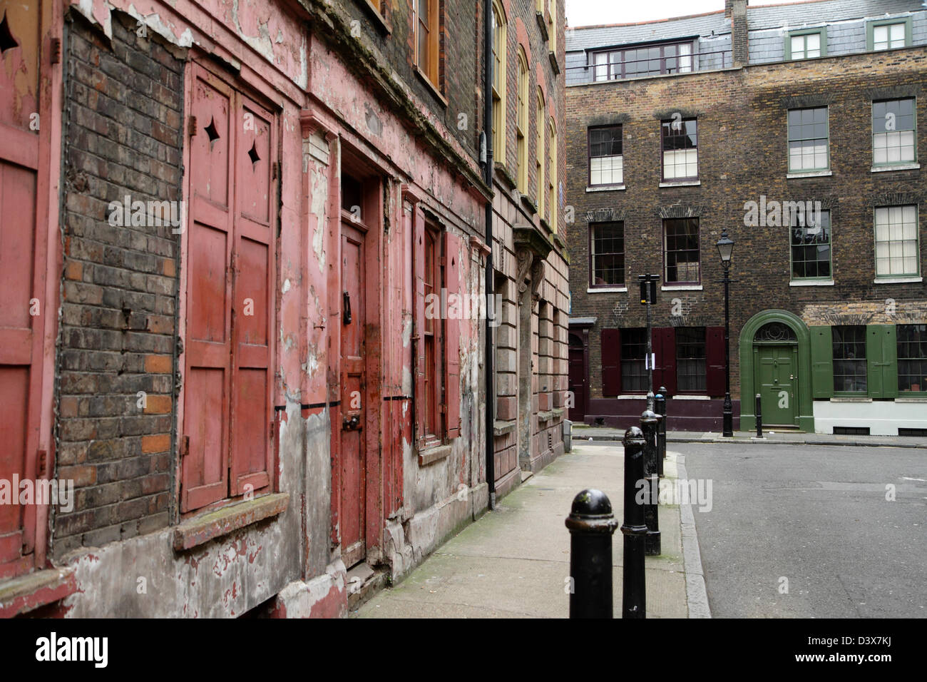 18. Jahrhundert Hugenotten Häuser, Spitalfields, London, UK Stockfoto