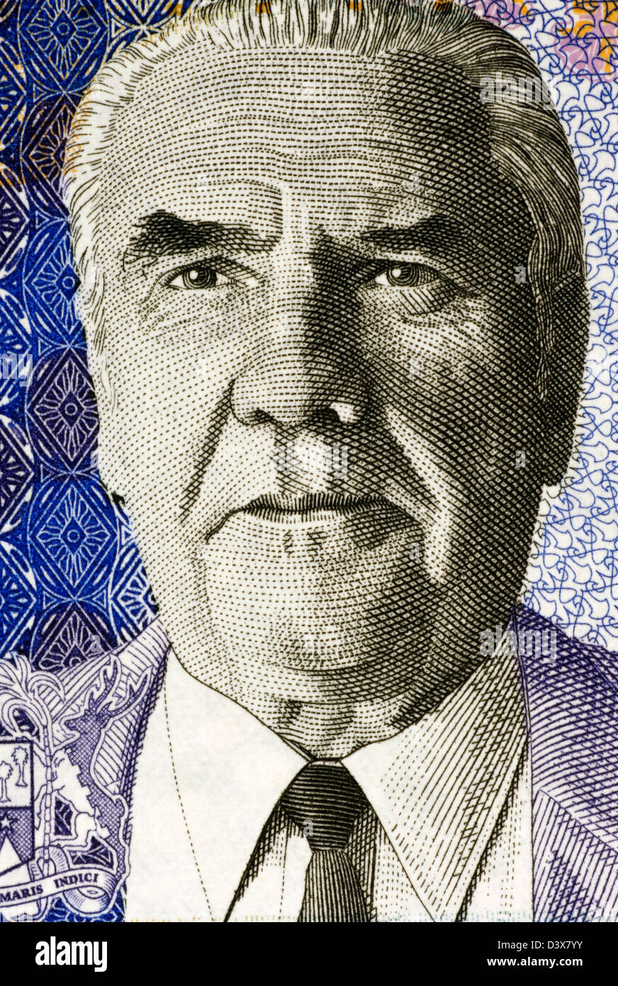 Joseph Maurice Paturau auf 50 Rupien 2009 Banknote aus Mauritius. Stockfoto