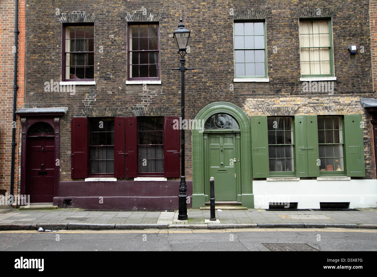18. Jahrhundert Hugenotten Häuser, Spitalfields, London, UK. Stockfoto