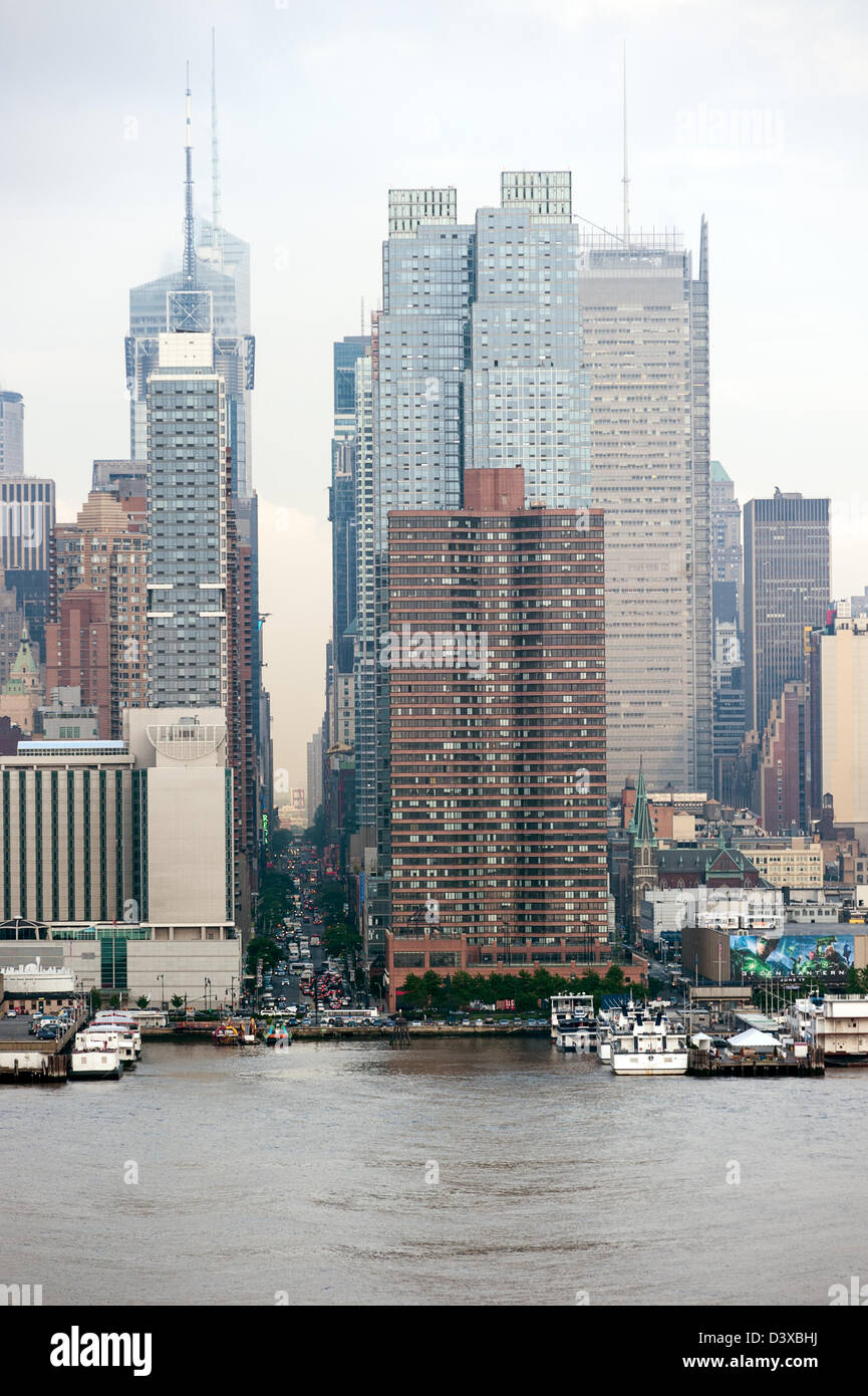 Blick vom Hudson River 42nd Street, Midtown Manhattan, New York City. Stockfoto