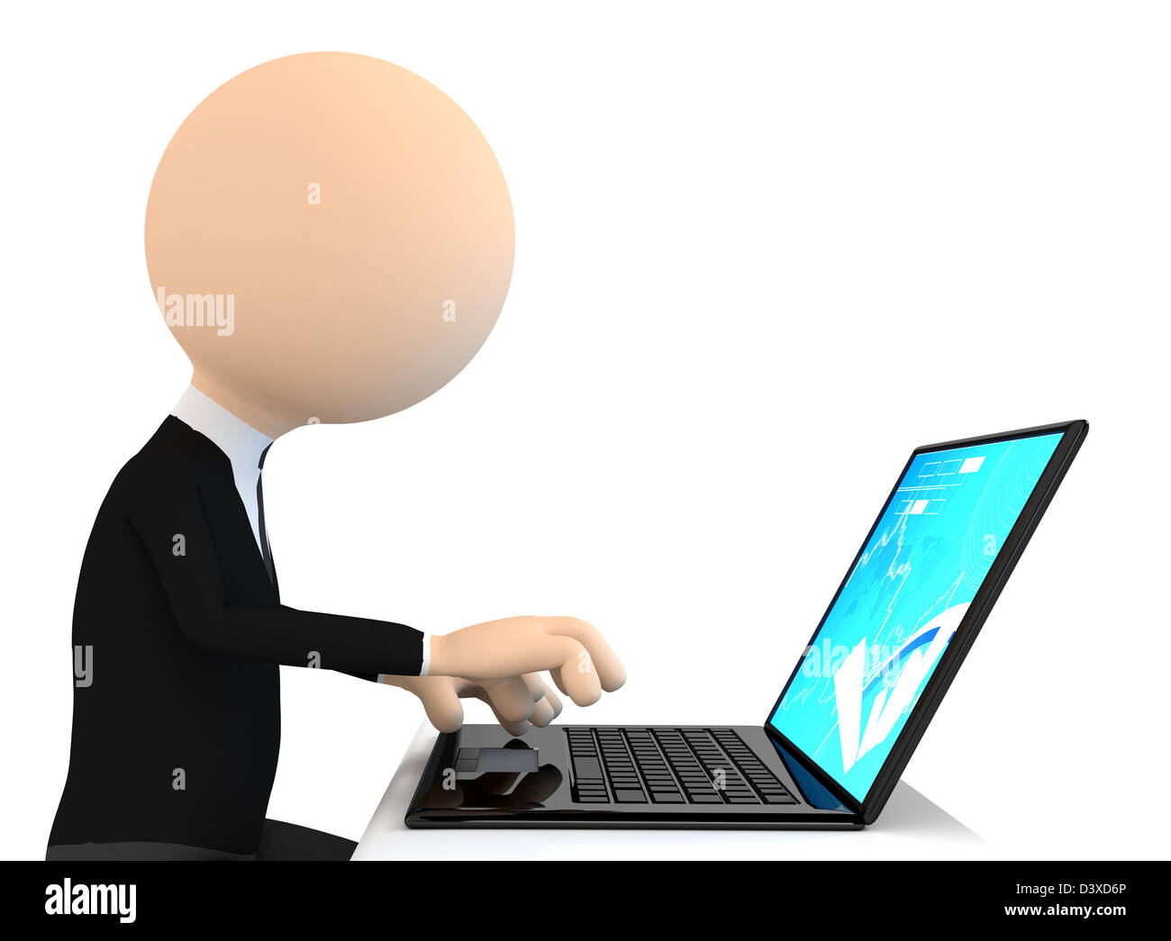 3D Charakter arbeiten am Computer. Stockfoto