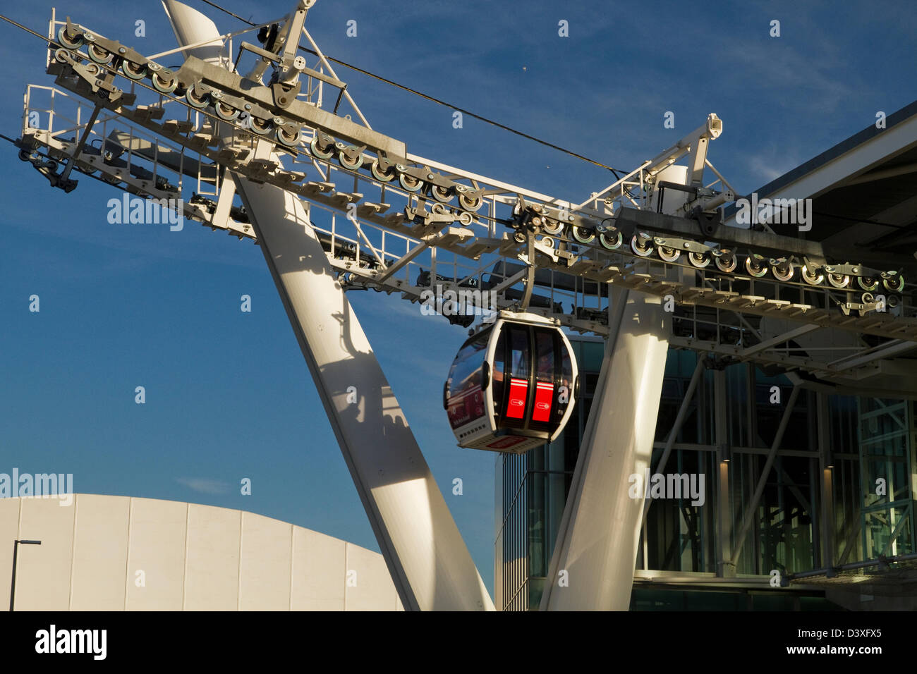 Emirate-verlassen North Greenwich Seilbahnstation London Stockfoto