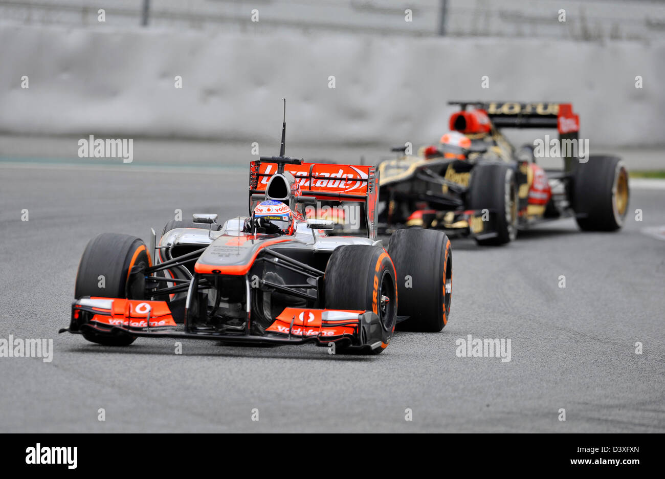 Jenson Button (GBR), McLaren-Mercedes MP4-28 bei Formel-1-Tests auf der Rennstrecke Circuit de Catalunya in der Nähe von Barcelona, Spanien Stockfoto