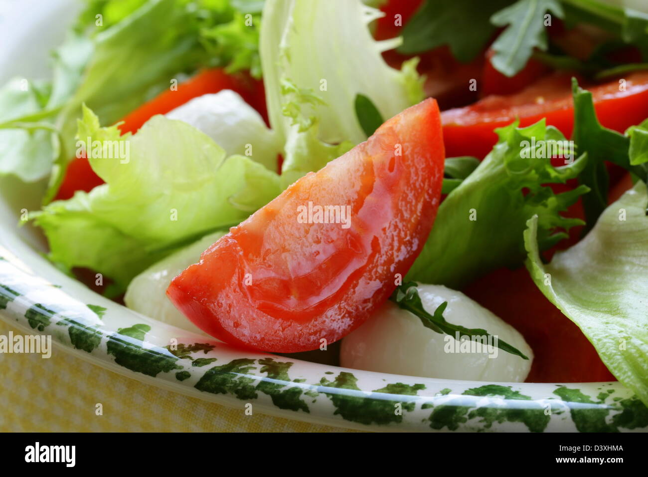 Salat mit Rucola, Tomaten und Mozzarella-Käse Stockfoto