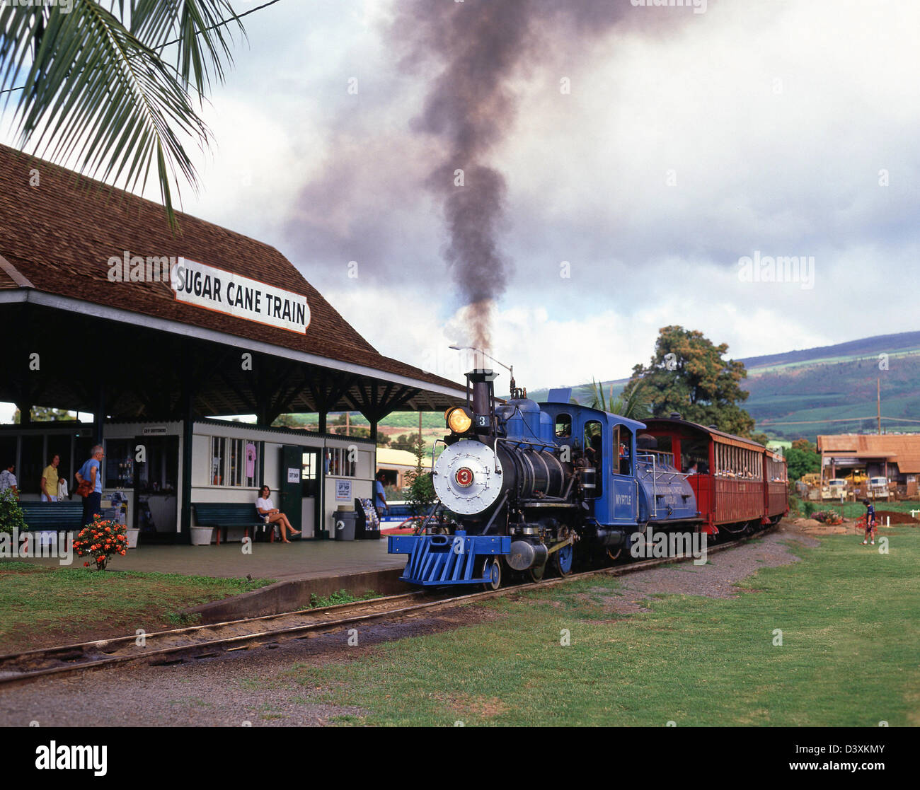 Sugar Cane Train am Bahnhof, Kaanapali, Maui, Hawaii, Vereinigte Staaten von Amerika Stockfoto