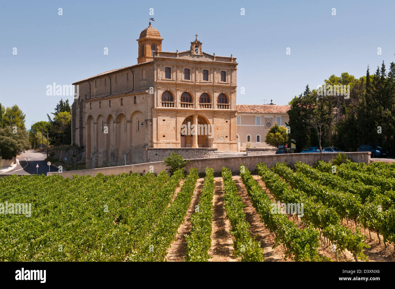 Notre Dame de Grace und Weinberg, Gignac, Hérault, Languedoc Roussillon, Frankreich Stockfoto