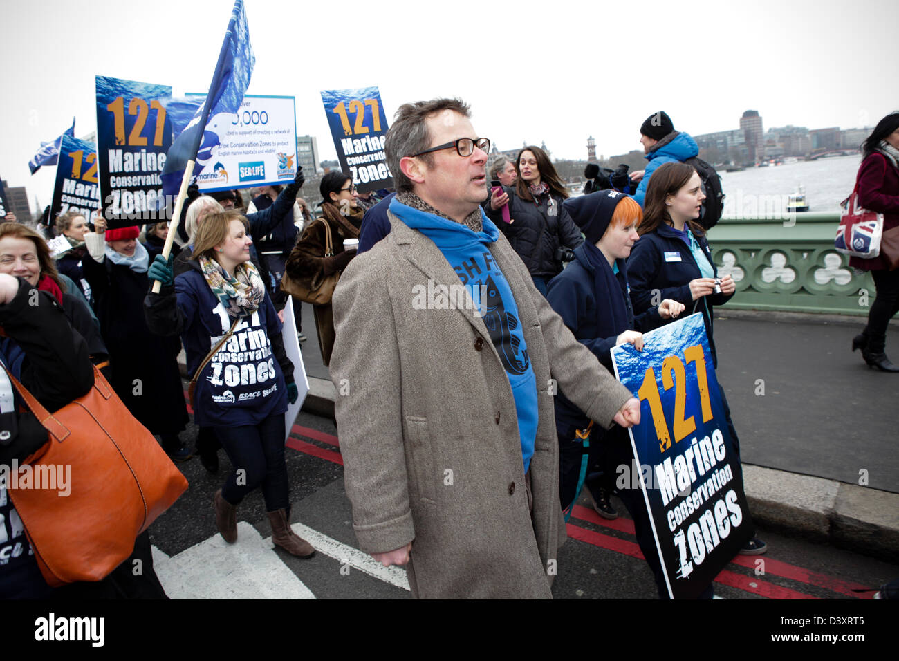 Hugh Fearnley-Whittingstall während der Marine Conservation Society März die Notwendigkeit Marine Bewahrungszonen hervorzuheben. Westminster. London. Vereinigtes Königreich. Stockfoto