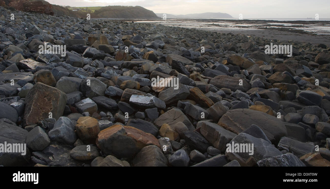 Strand-Sediment und Welle schneiden Plattform Watchet, Somerset, England Stockfoto