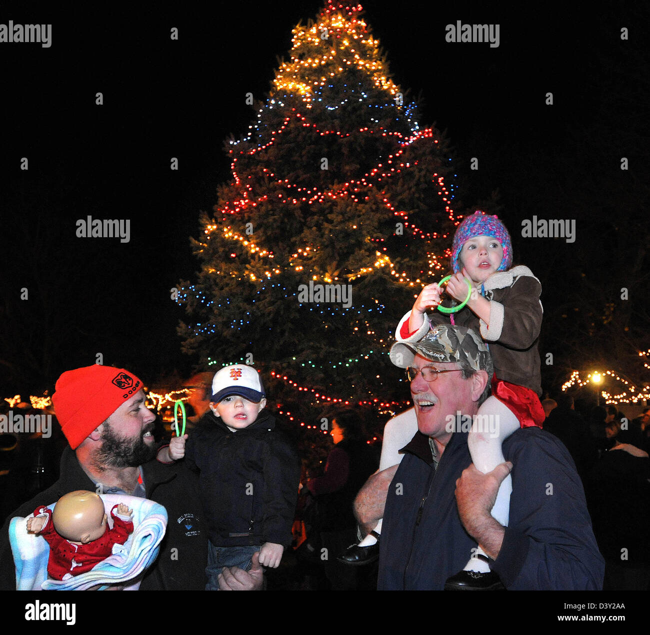 Baum Beleuchtungszeremonie in Milford, CT USA während der Weihnachtszeit Stockfoto
