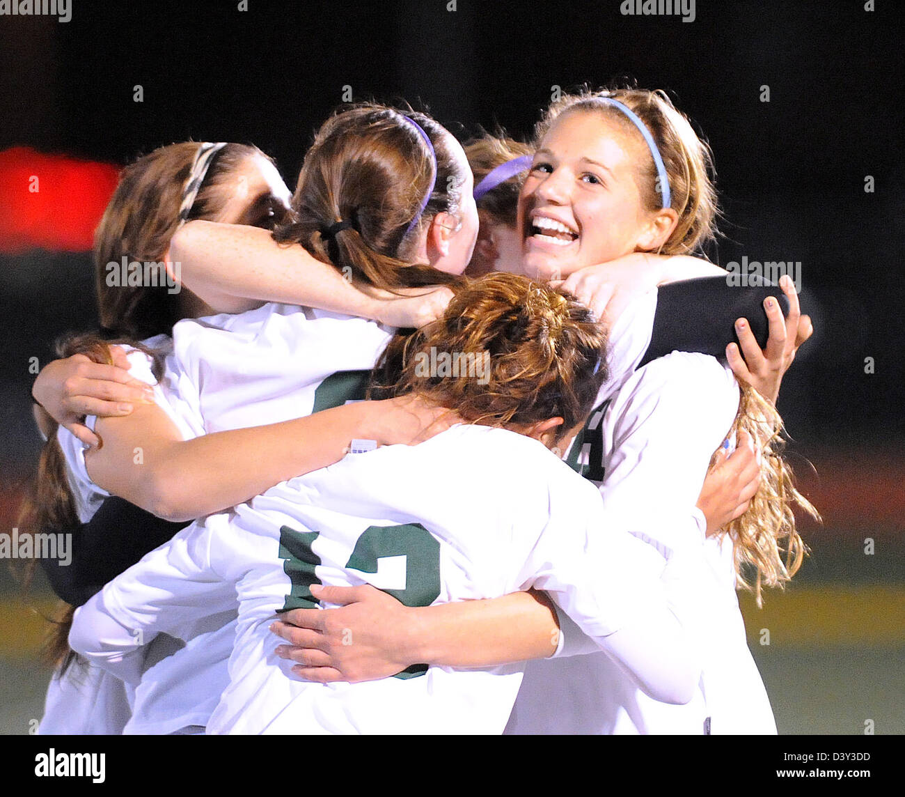 High-School-Mädchen-Fußball-Aktion im CT USA Stockfoto