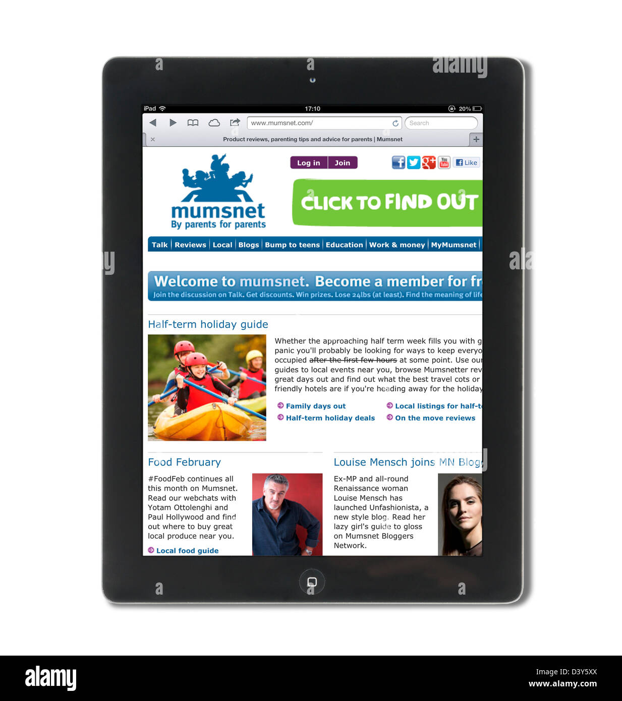 Mumsnet, den britischen Elternschaft Aufstellungsort angesehen auf dem iPad eine 4. generation Stockfoto