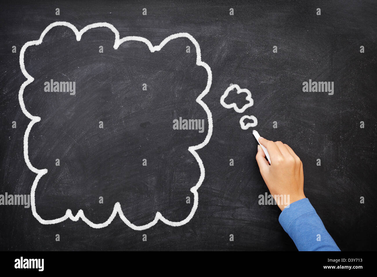 Gedanke Blase zeichnen mit Kreide auf schwarzen Tafel. Platz für Text zu kopieren. Schönen Hintergrundtextur Stockfoto