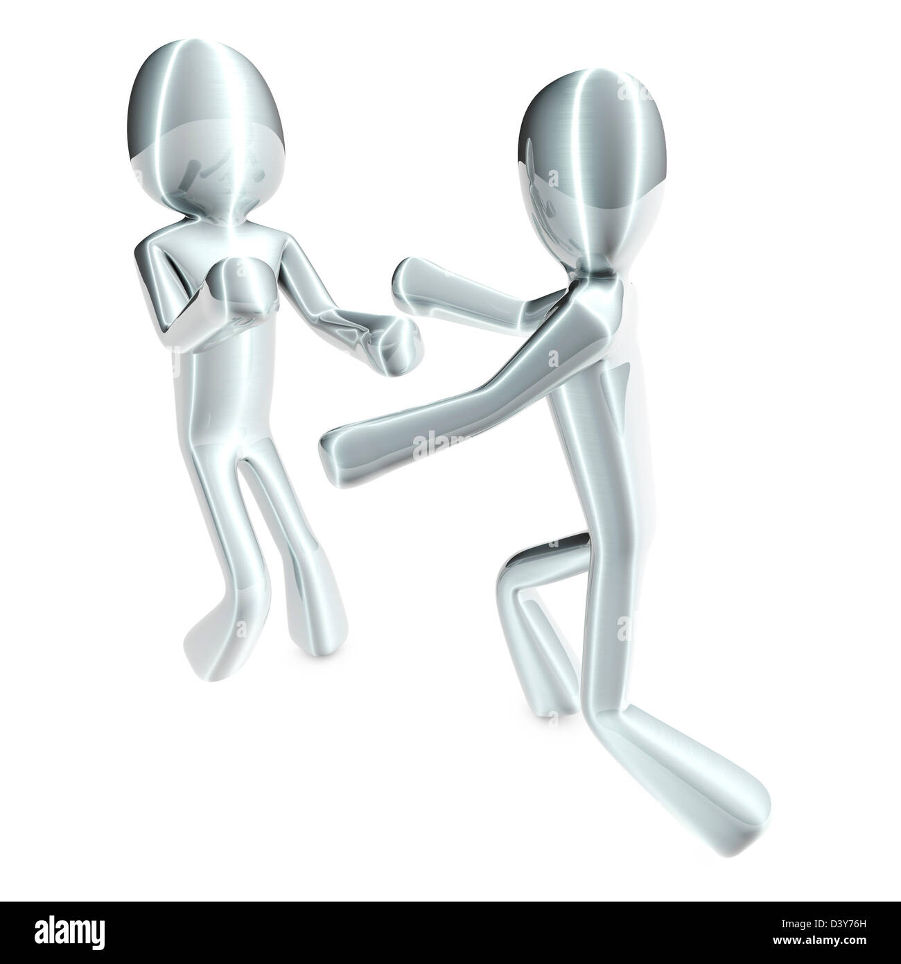 Zwei kämpfende Cartoon-Figuren. 3D gerenderte Darstellung. Isoliert auf weiss. Stockfoto