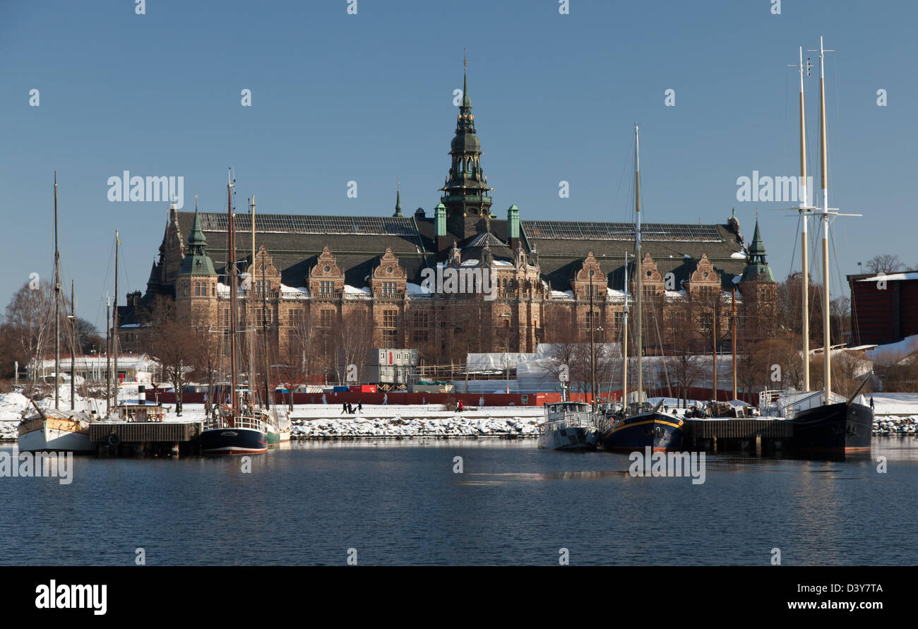 Nordic Museum in Mittelschweden Stockholm von icey Nybroviken Hafen aus gesehen. Stockfoto