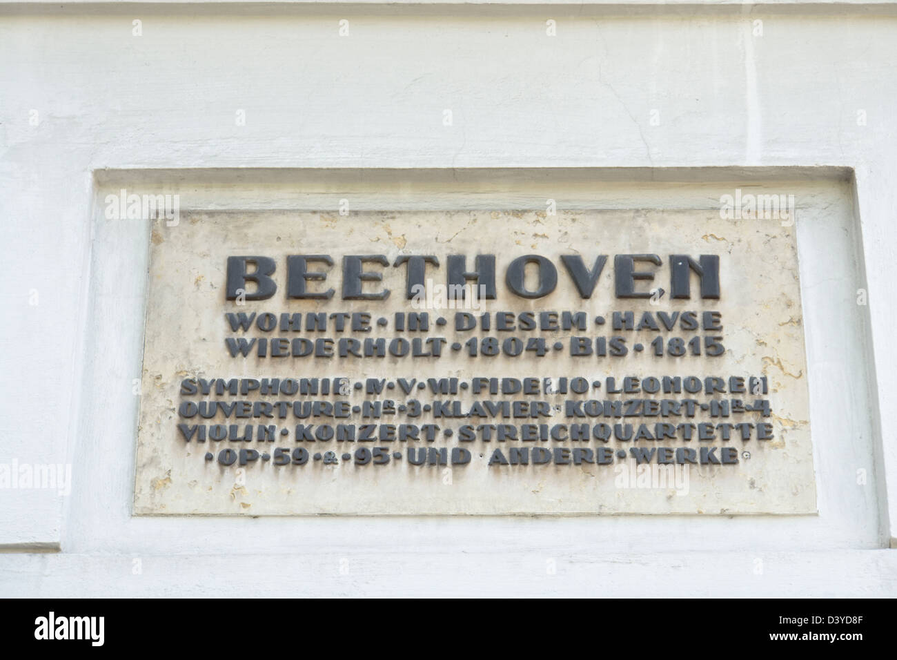Platte, auf der Pasqualati Haus erinnern an Beethovens Präsenz Stockfoto