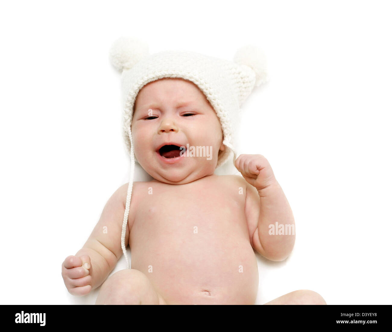Schreiendes neugeborenes Baby isoliert auf weiss Stockfoto