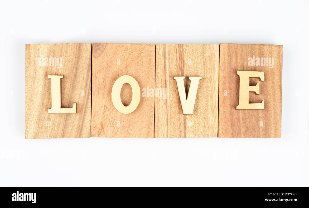 Die Liebesbriefe geschnittene Holzstücke oben Stockfoto