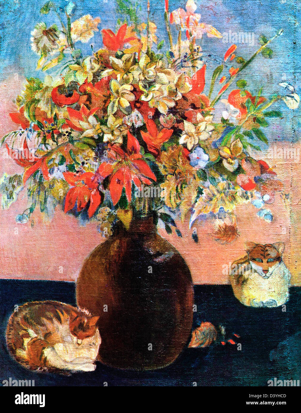 Paul Gauguin, Blumen und Katzen 1899, Öl auf Leinwand. Ny Carlsberg Glyptotek, Copenhagen Stockfoto