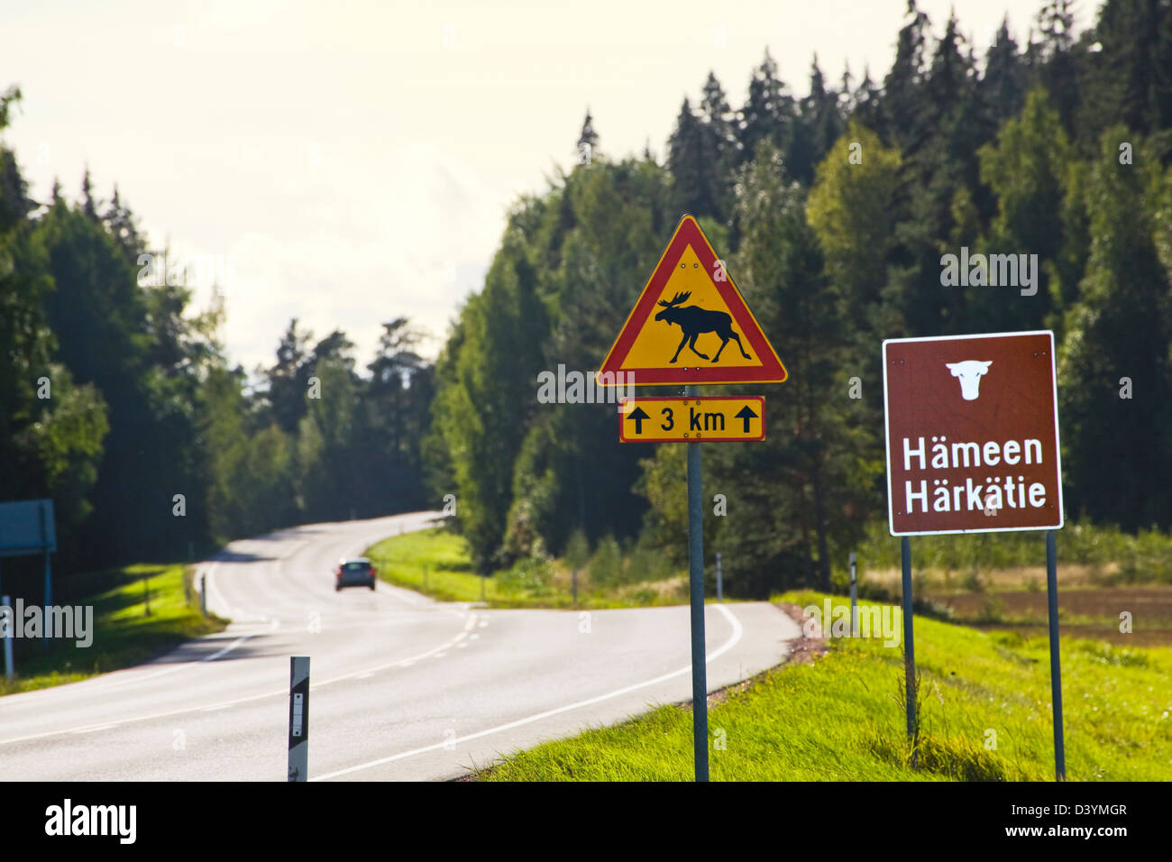 Finnland, Hämeen Harkätie, der Ochsenweg von Häme, östlich von Lieto die antike Straße fällt mit Main Road Nr. 10 Stockfoto