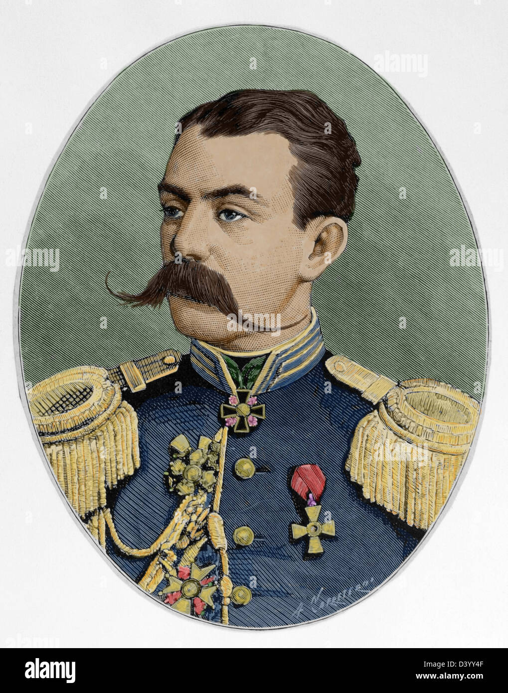 Astrukoff. Russischer General in den russisch-türkischen Krieg von 1877-1878. Farbige Gravur. Stockfoto
