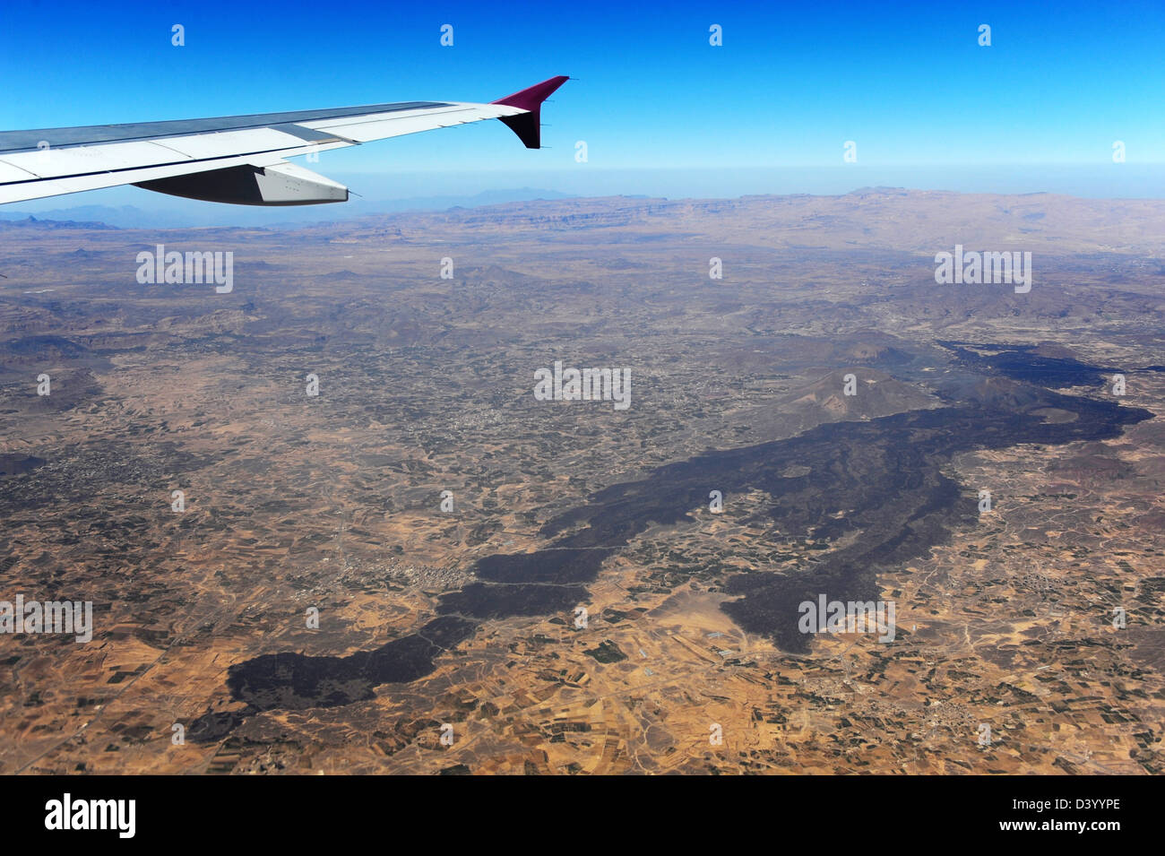 Eine Ansicht des Jemen aus der Luft zeigt die Vulkanlandschaft Stockfoto