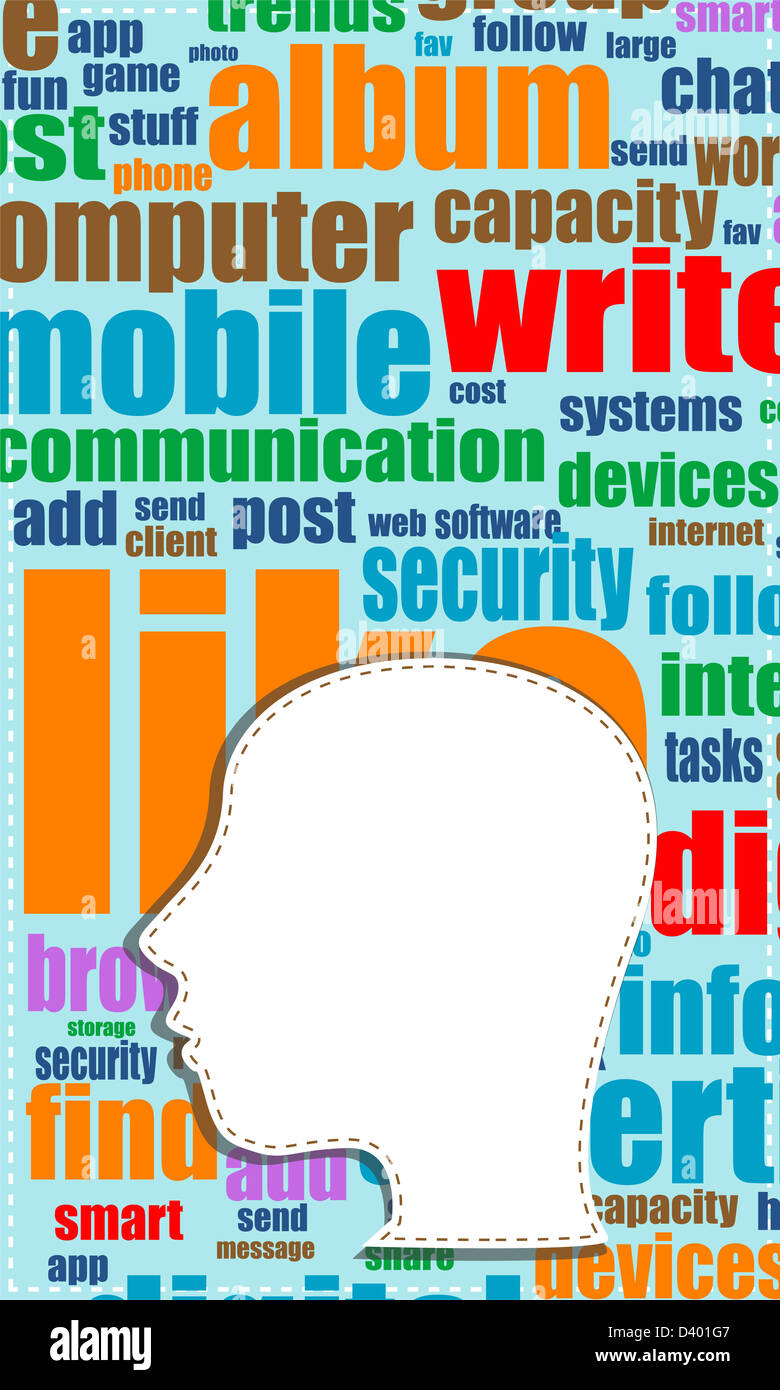 Word Cloud-Business-Konzept Karriere außerhalb der Kopfform, Stockfoto