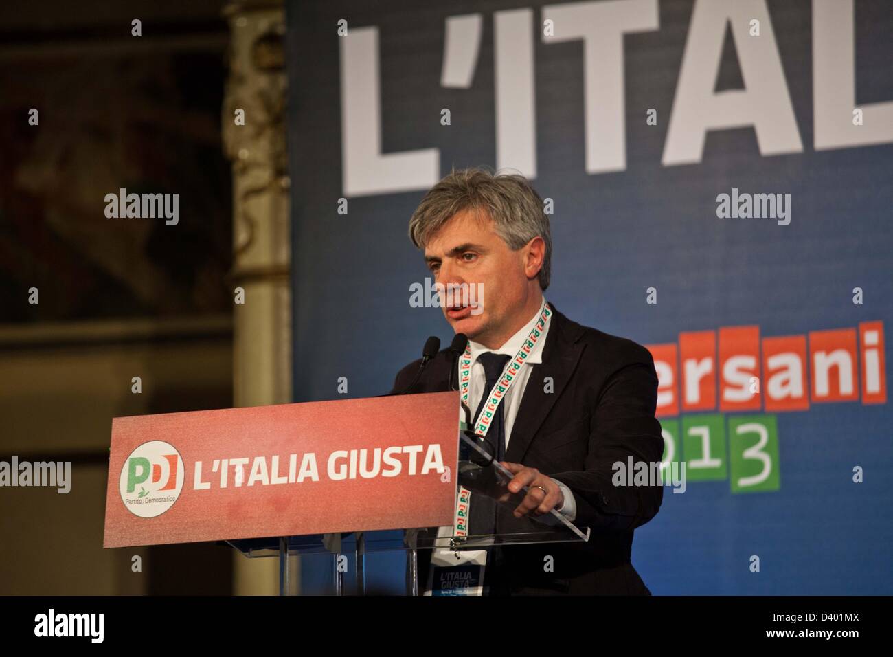 Rom, Italien. 25. Februar 2013 Davide Zoggia sagte "was auch immer das Ergebnis, die demokratische Partei und die Mitte-Links Koalition halten ihr Versprechen von open Government, der Ära des Rechts ein Ende gesetzt." Stockfoto