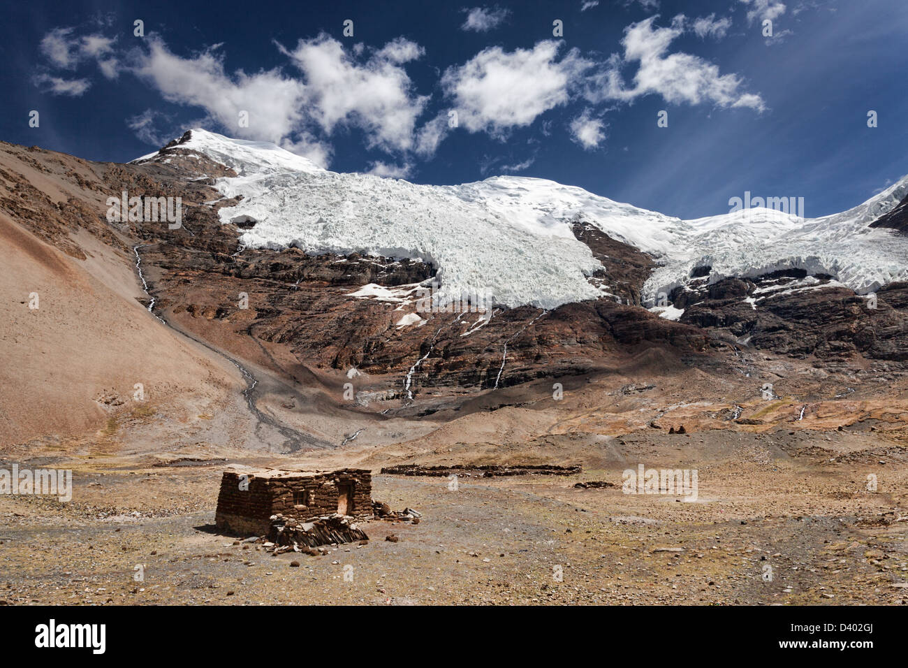 Karola Gletscher und Hirtenstab Unterschlupf in der Nähe von Gyantse, Tibet Stockfoto