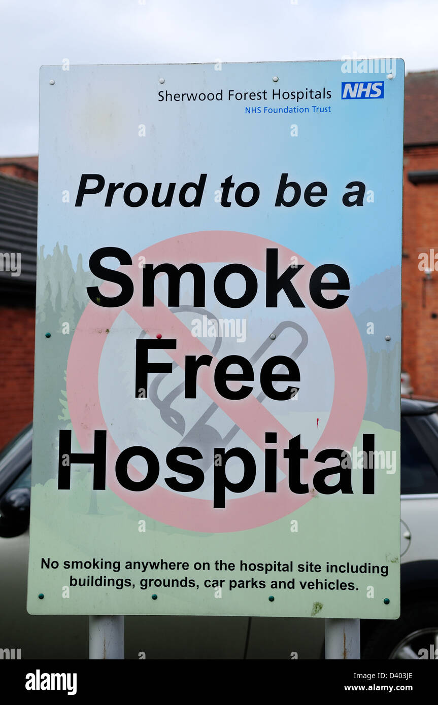 Sherwood Forest Hospitals.NHS. Newark Hospital.Smoke freie Krankenhaus. Stockfoto