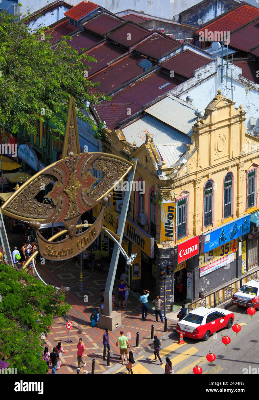 Malaysia, Kuala Lumpur, Chinatown, Straßenszene, Luftbild, Stockfoto