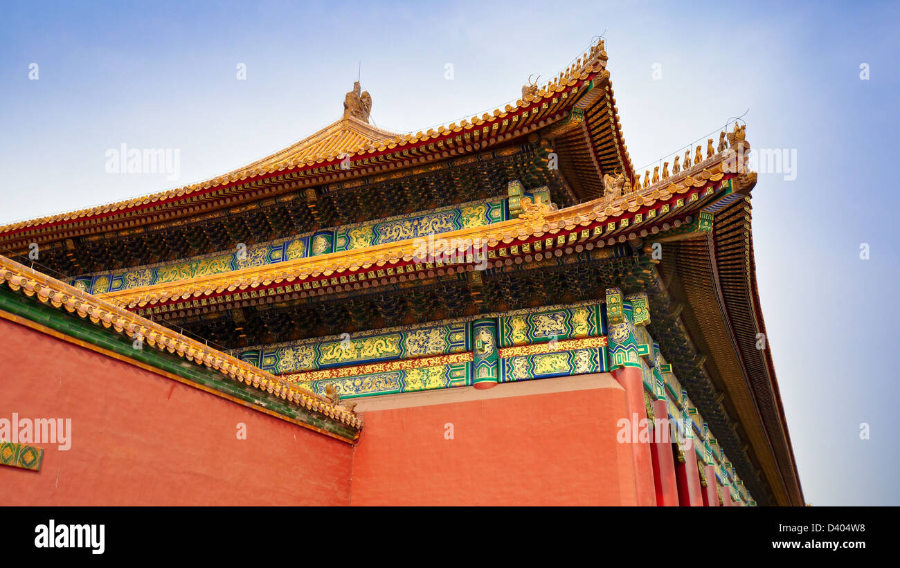Details, Traufe und Dächer der Halle der höchsten Harmonie in der verbotenen Stadt - Peking, China Stockfoto