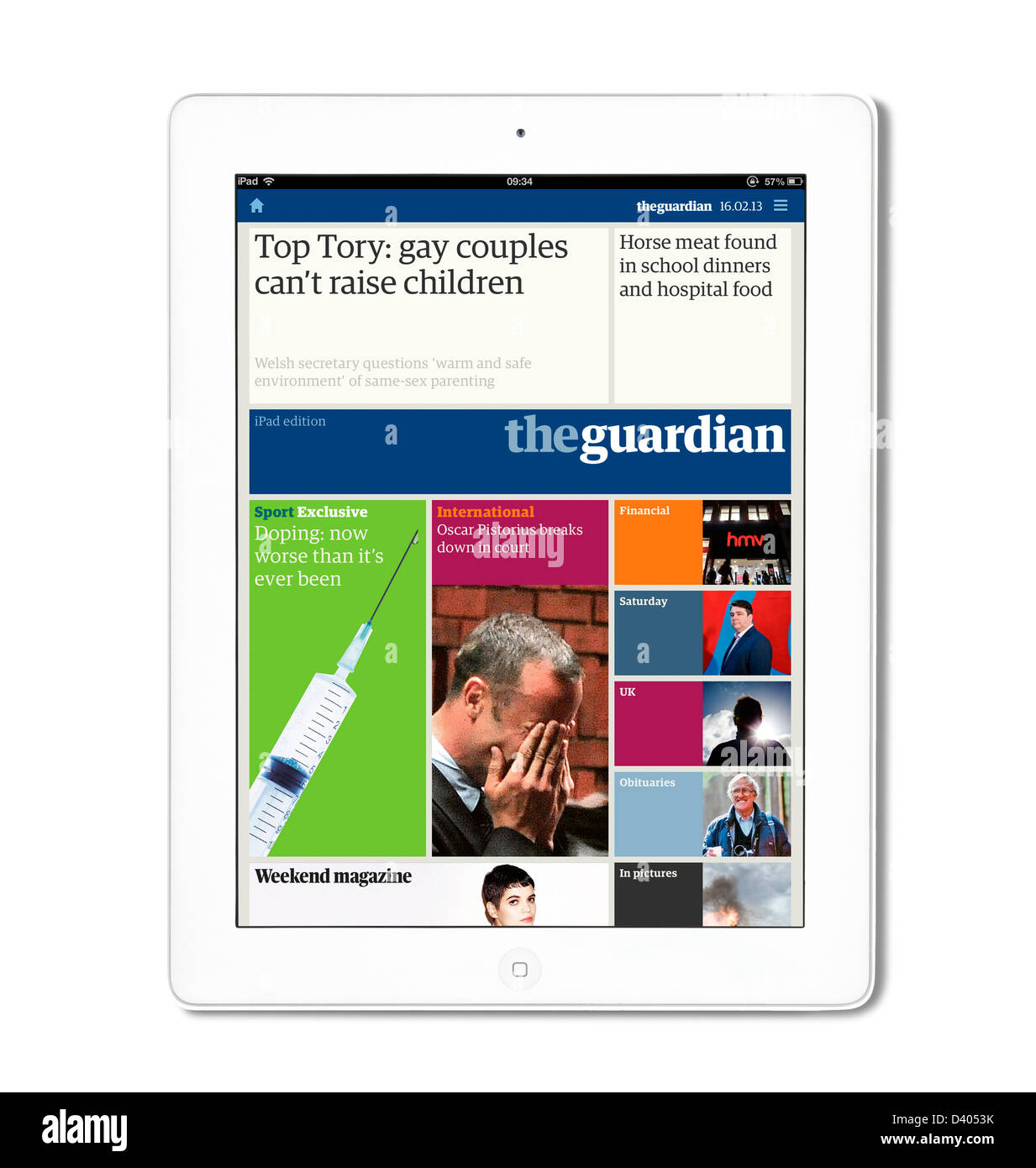 Der Wächter Zeitung app auf einen 4. Generation iPad, UK Stockfoto