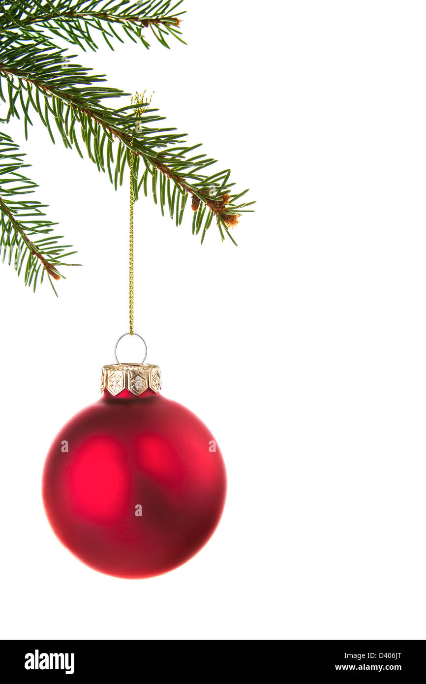 Rote Christbaumkugel Weihnachtsbaum Zweig hängen Stockfoto