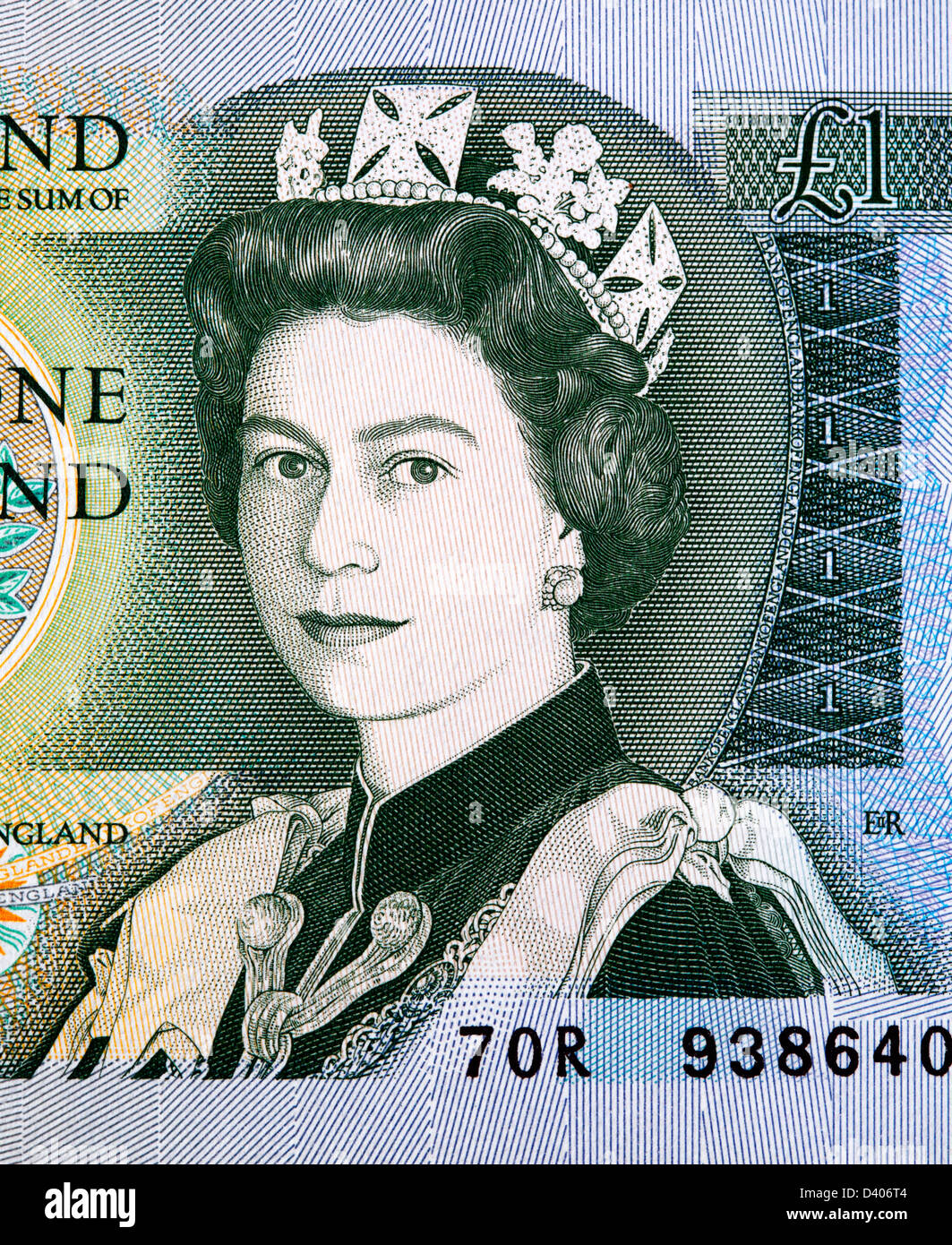 Porträt von Königin Elizabeth II von 1 Pfund Banknote, UK, 1978 Stockfoto