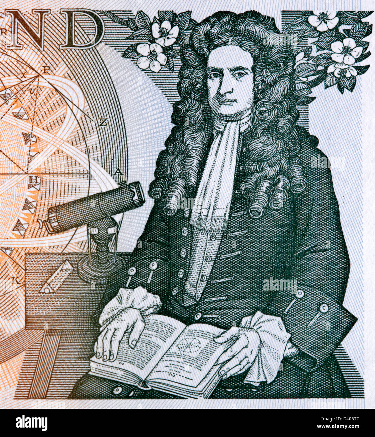 Porträt von Sir Isaac Newton von 1 Pfund Banknote, UK, 1978 Stockfoto