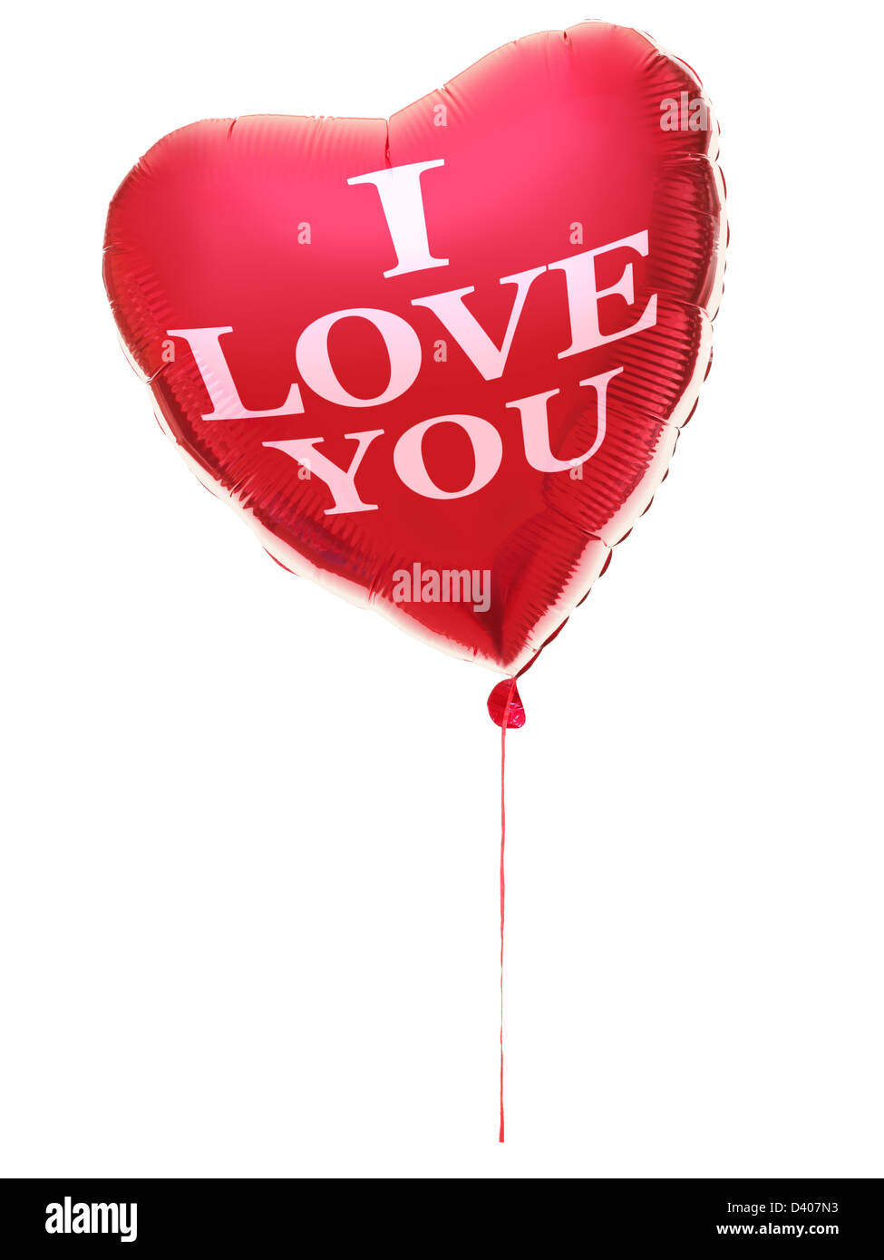 Roten herzförmigen Luftballon zum Valentinstag mit Text ich liebe dich isoliert auf weißem Hintergrund Stockfoto