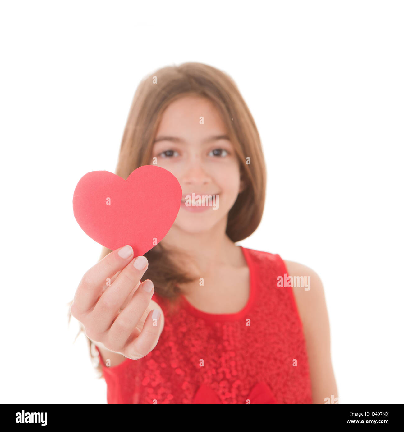 junge Valentinstag Mädchen Schwerpunkt Herz Stockfoto