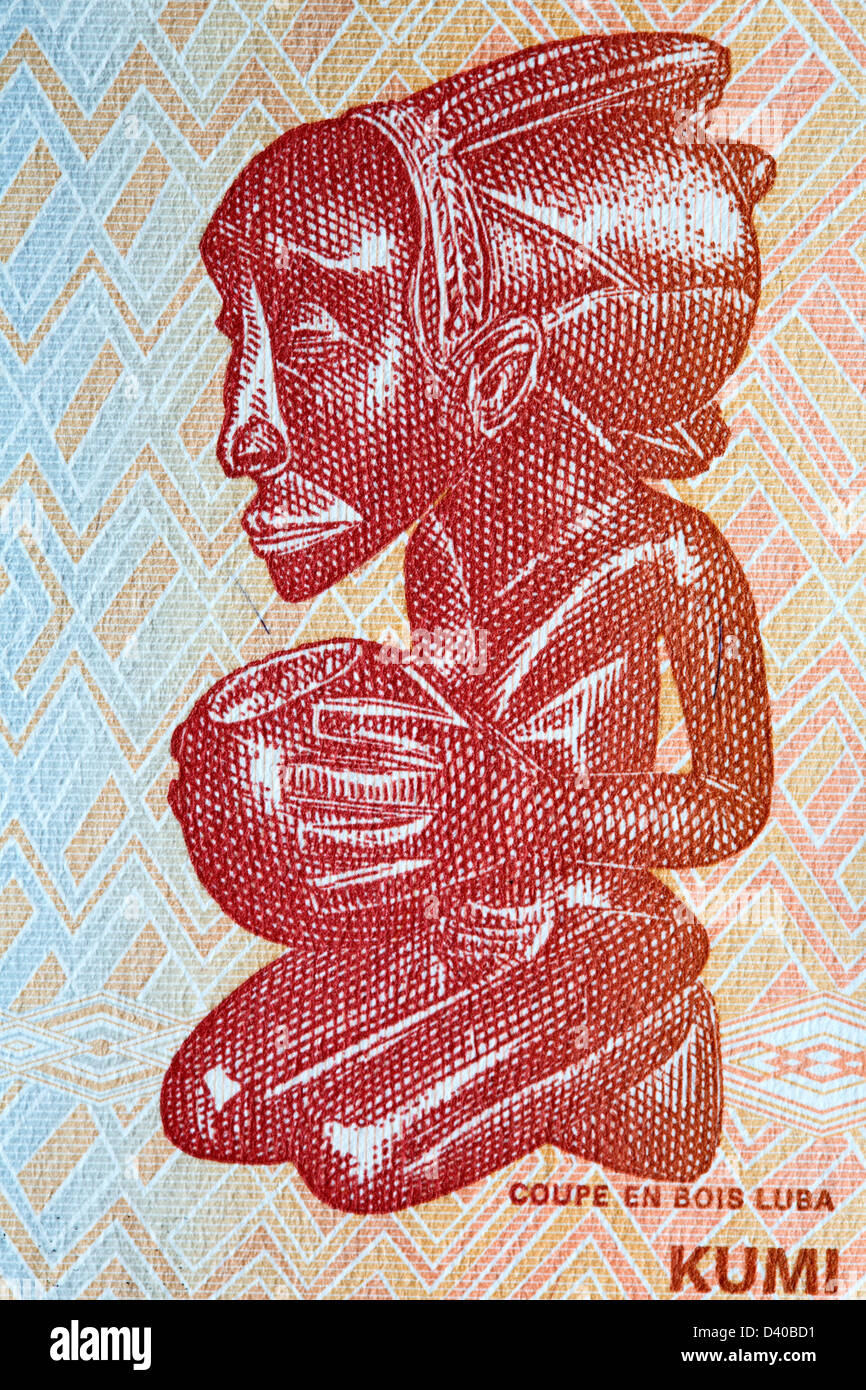 Stammeskunst aus 10 Franken Banknote, Kongo, 2003 Stockfoto