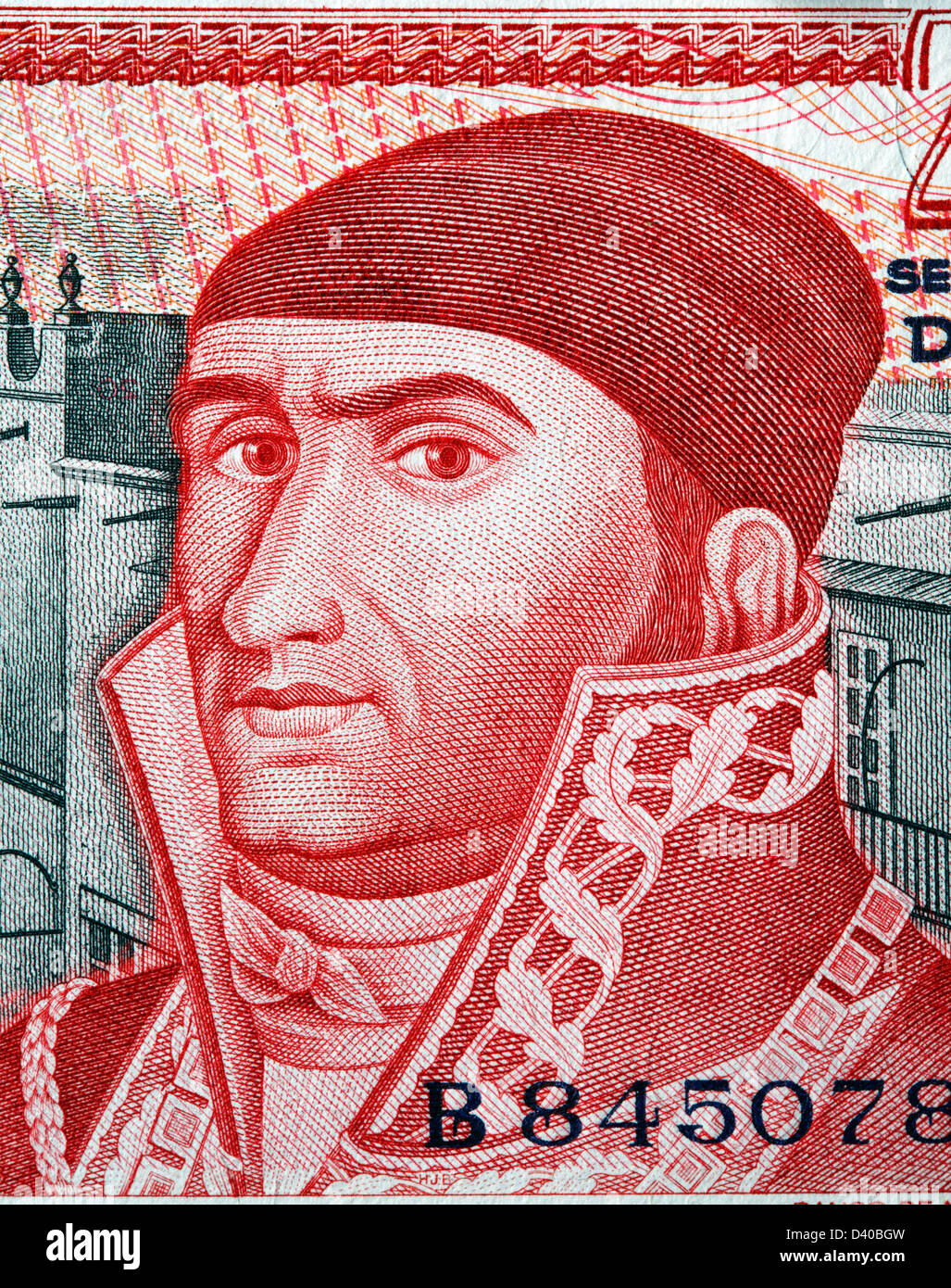 Porträt von Jose Morelos y Pavón aus 20 Pesos Banknote, Mexiko, 1977 Stockfoto