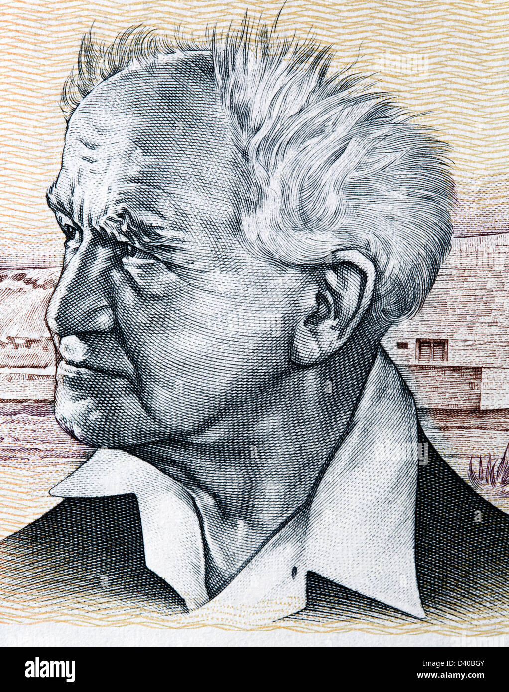 Porträt von David Ben-Gurion aus 50 Sheqalim Banknote, Israel, 1980 Stockfoto