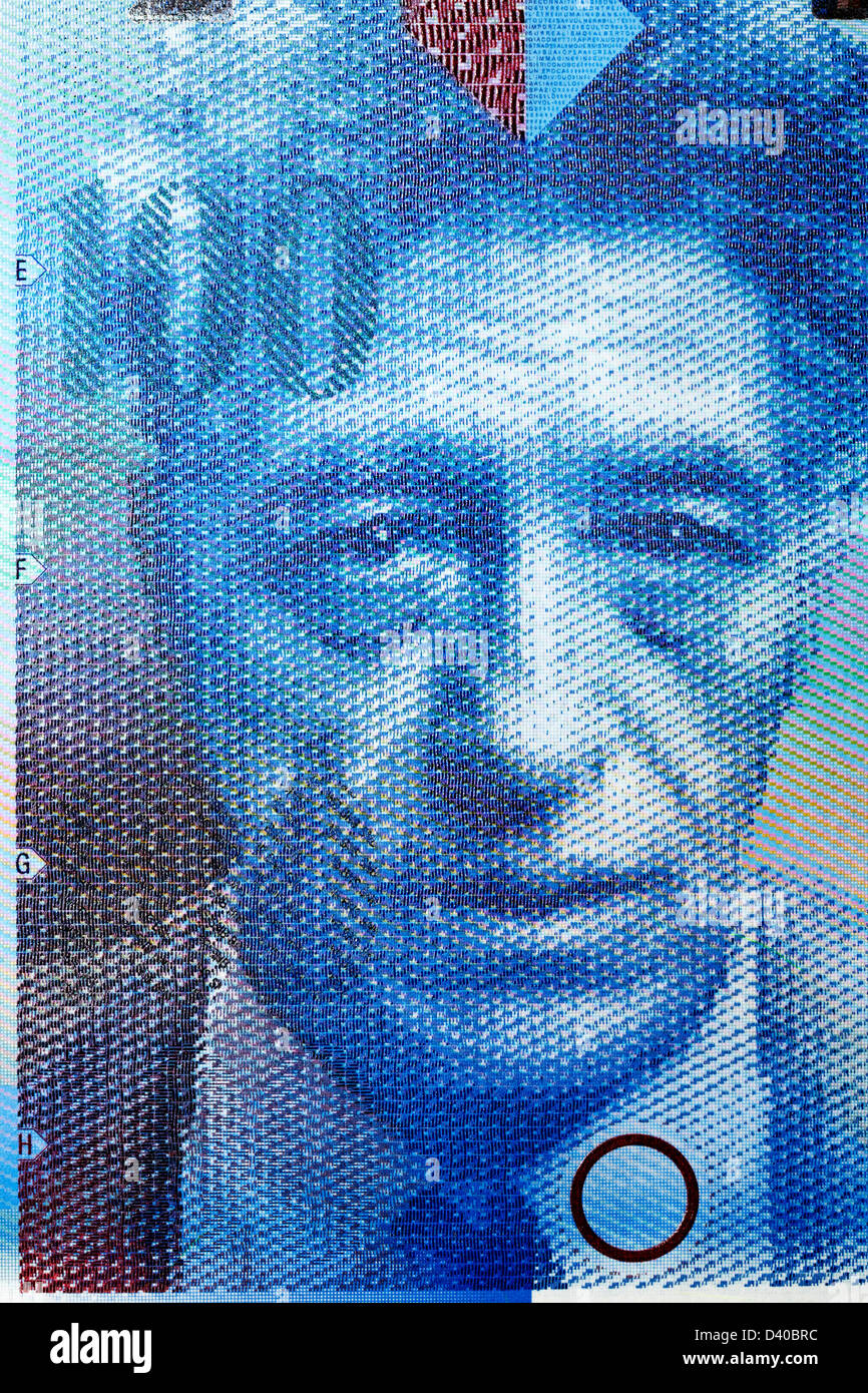 Porträt von Alberto Giacometti von 100 Franken-Banknote, Schweiz, 2004 Stockfoto