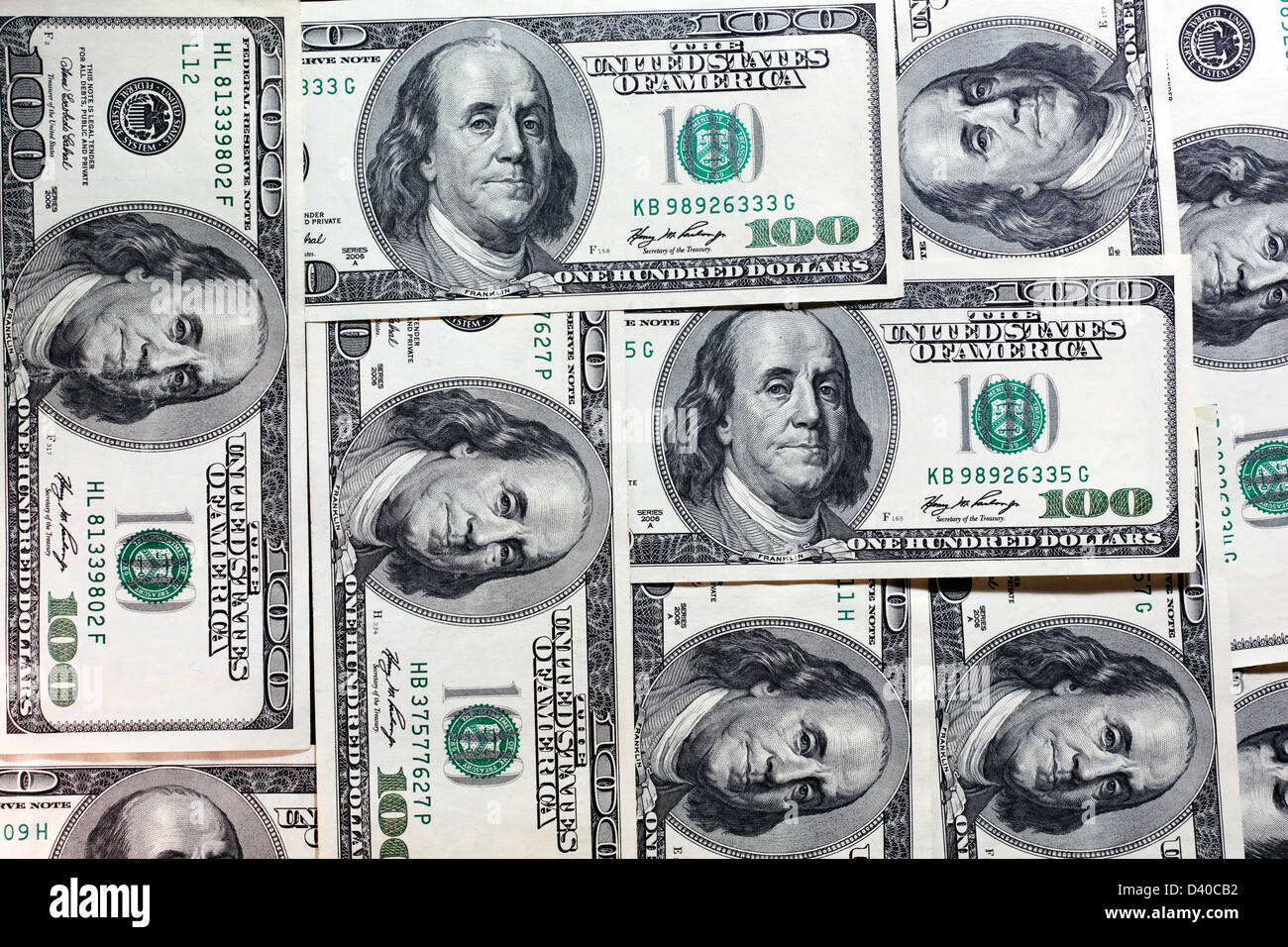 Mosaik aus 100 US-Dollar-Banknoten Stockfoto