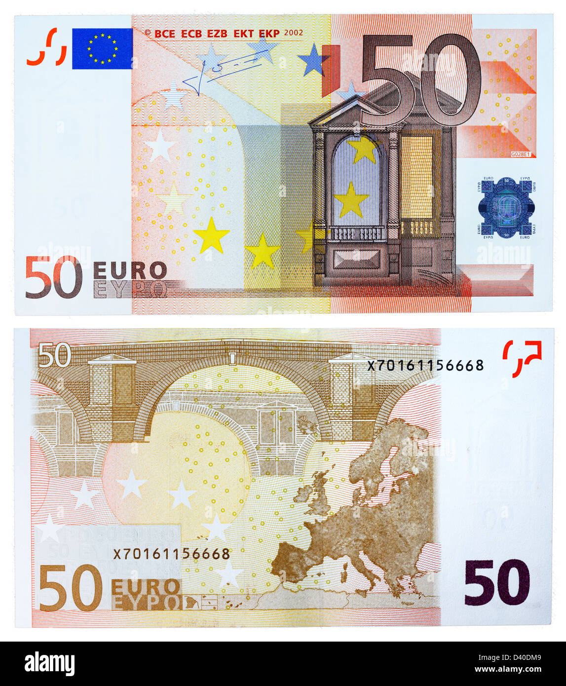 50 Euro-Banknote, Renaissance-Architektur und Brücke, 2002 Stockfoto