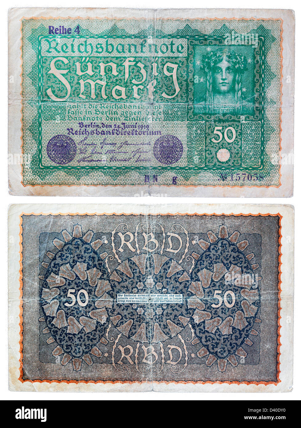 50-Mark-Banknote, Deutschland, 1919 Stockfoto
