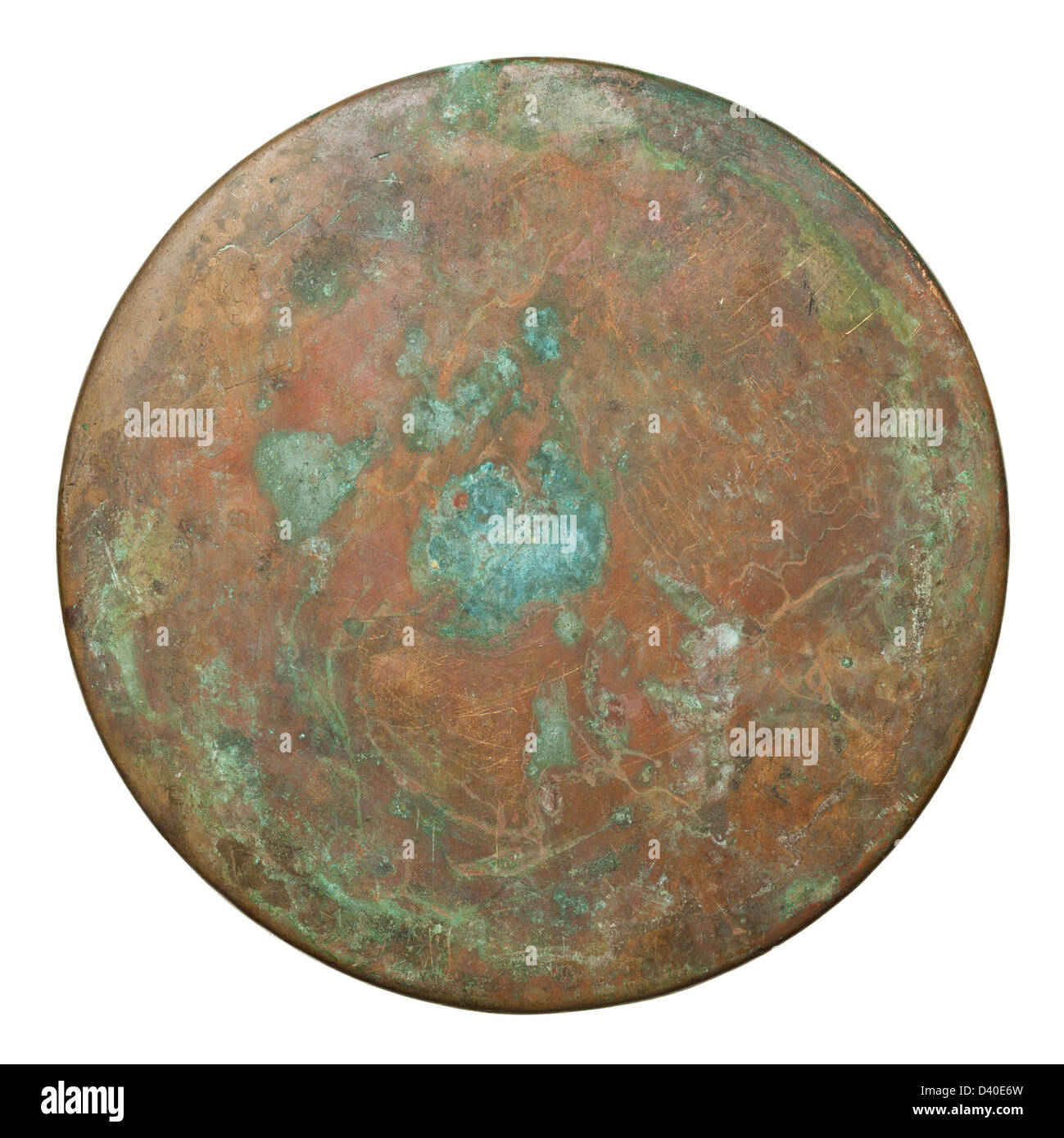 Runde Kupfer Platte Textur, alte Metall Hintergrund. Stockfoto