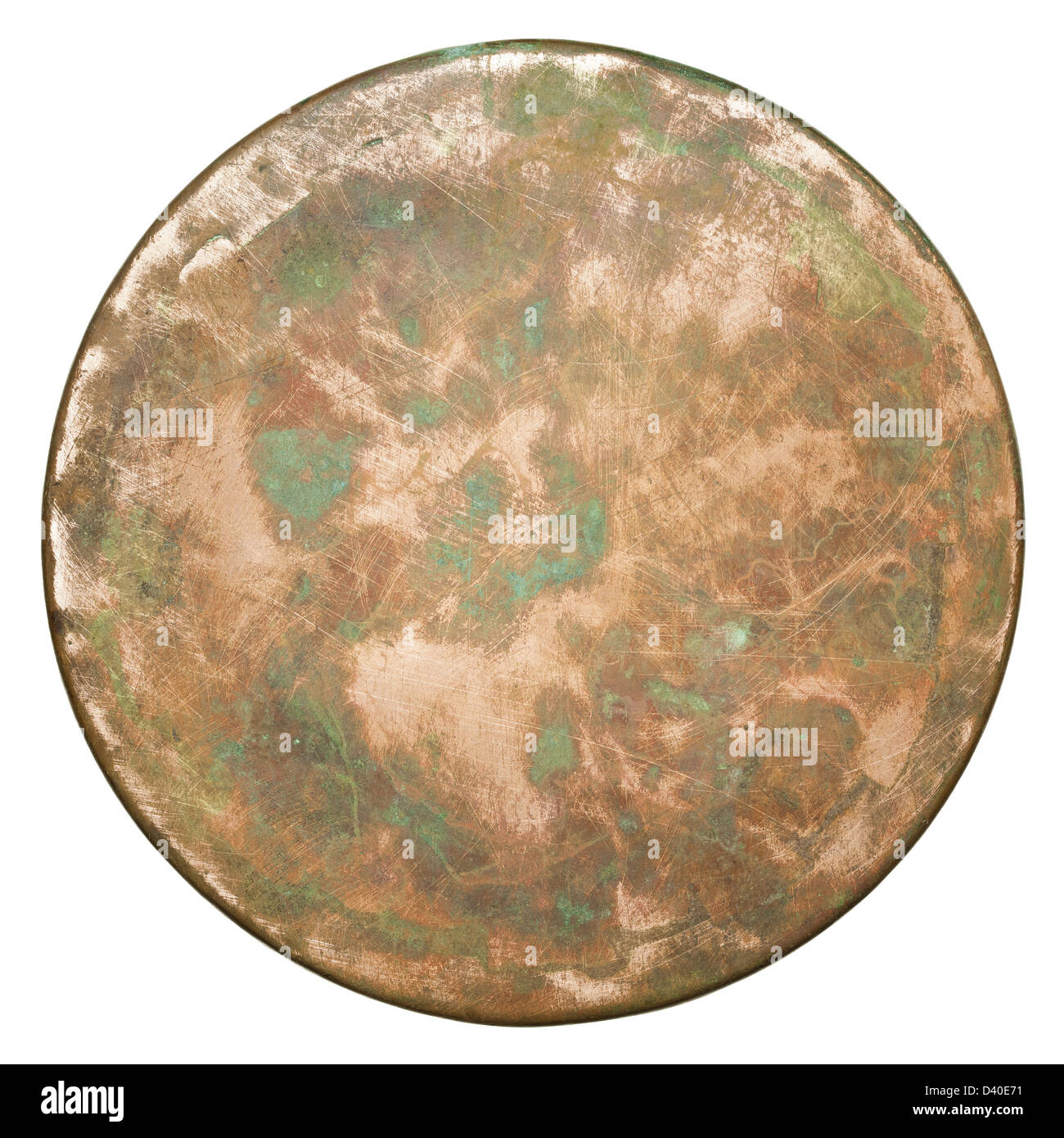 Runde Kupfer Platte Textur, alte Metall Hintergrund. Stockfoto