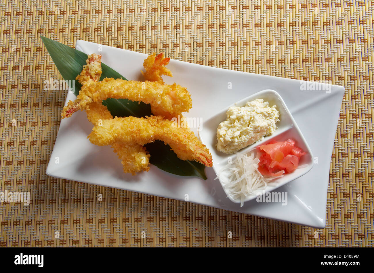 Garnele Ebi Tempura Schüssel, japanisches Essen Stockfoto