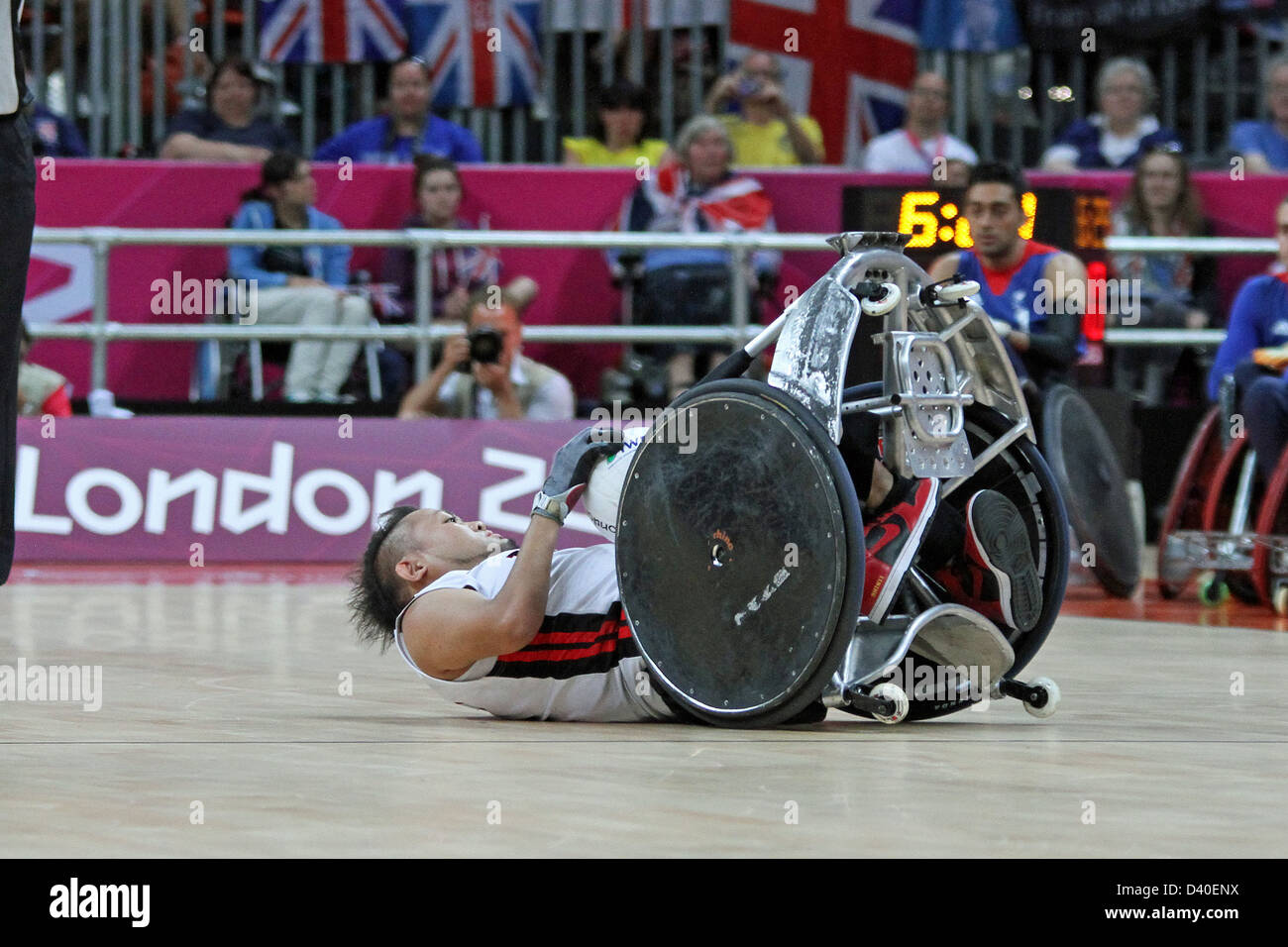 Shin Nakazato Japan V GB in den Rollstuhl-Rugby (Pool Phase Gruppe A) in der Basketballarena bei den Spielen London 2012 Stockfoto