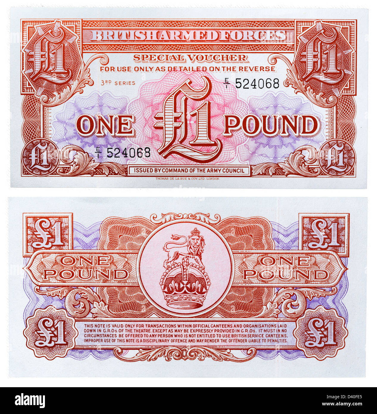 1 Pfund Banknote, UK, British Armed Forces, 1956 Stockfoto
